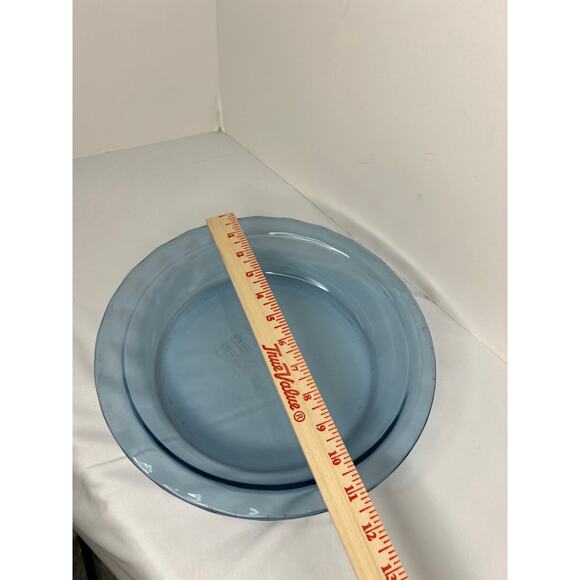 Pyrex C209 Blue Tint Glass Fluted Ruffled Rim Pie Baking Plate - Picture 3 of 4
